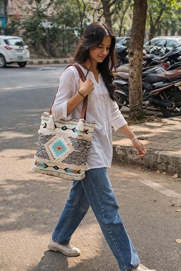 Jayden Handlooms Aztec Geometric Print Tote Bag for Women