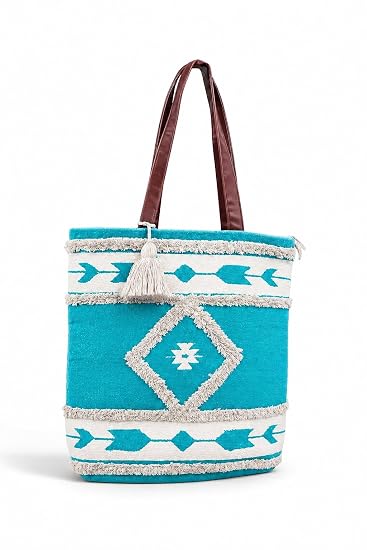 Jayden Handlooms Aztec Geometric Print Tote Bag for Women Aqua Blue
