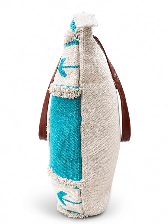Jayden Handlooms Aztec Geometric Print Tote Bag for Women Aqua Blue
