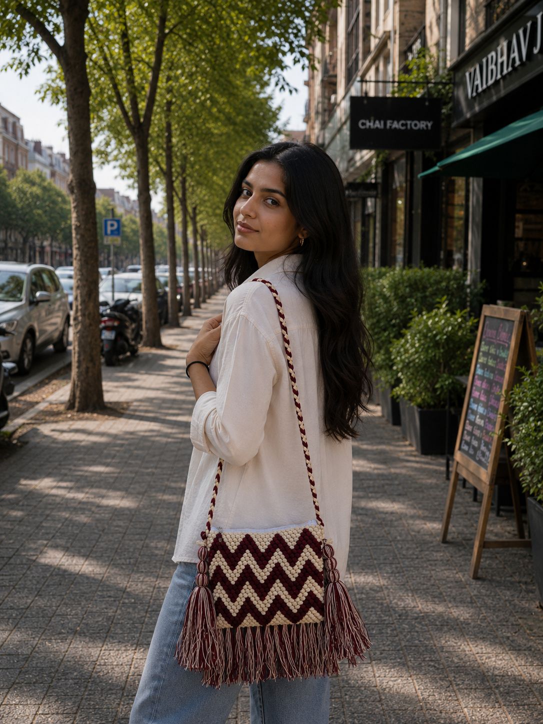 Women Maroon Zip Top Sling Bag