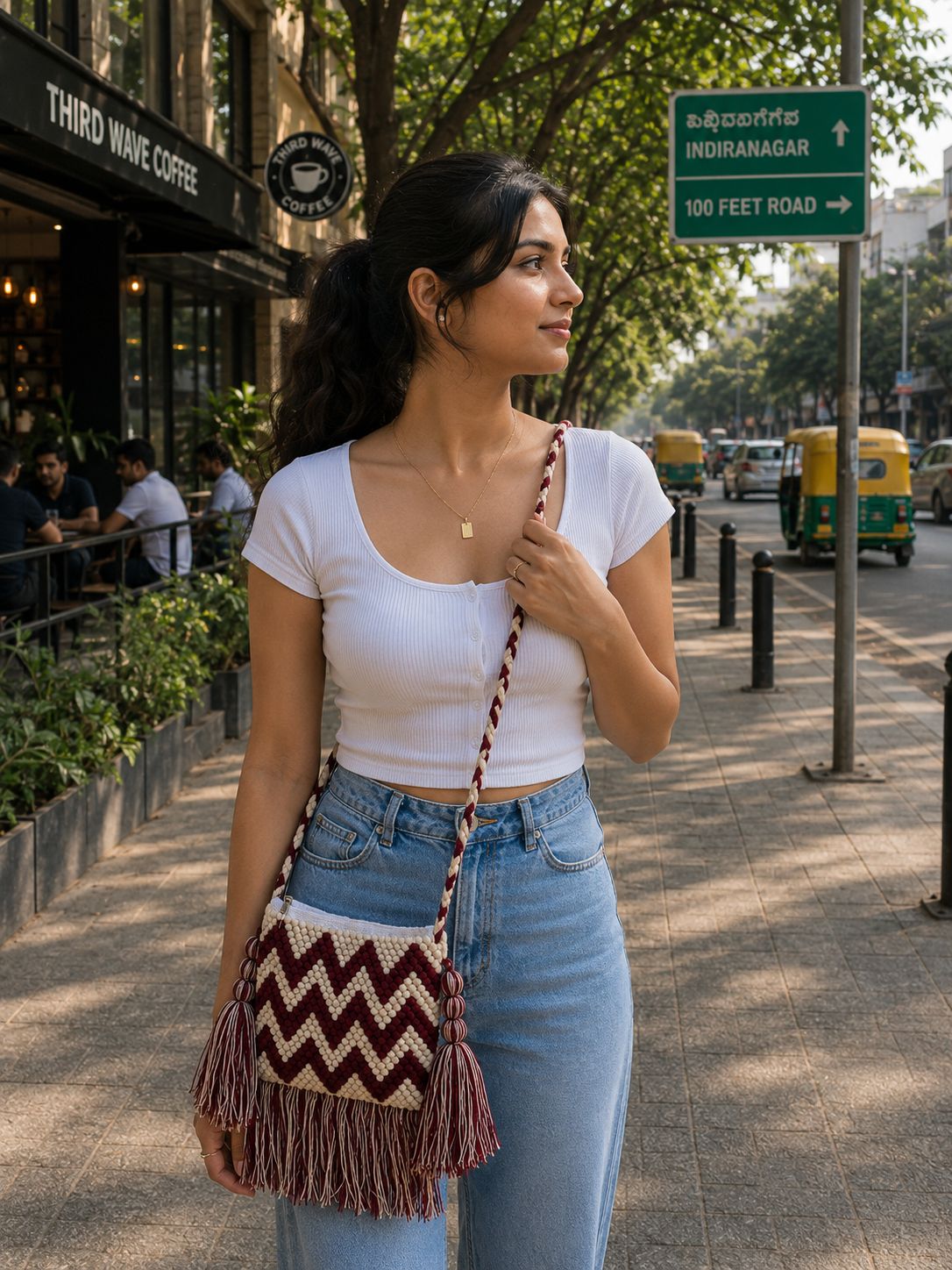 Women Maroon Zip Top Sling Bag