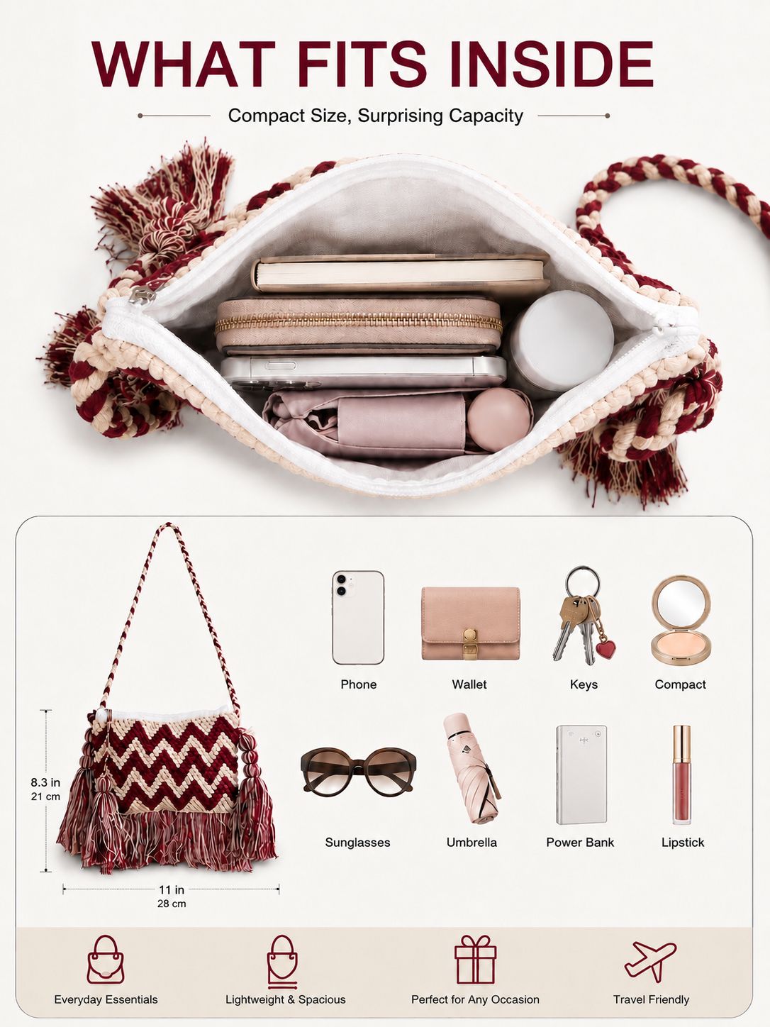 Women Maroon Zip Top Sling Bag