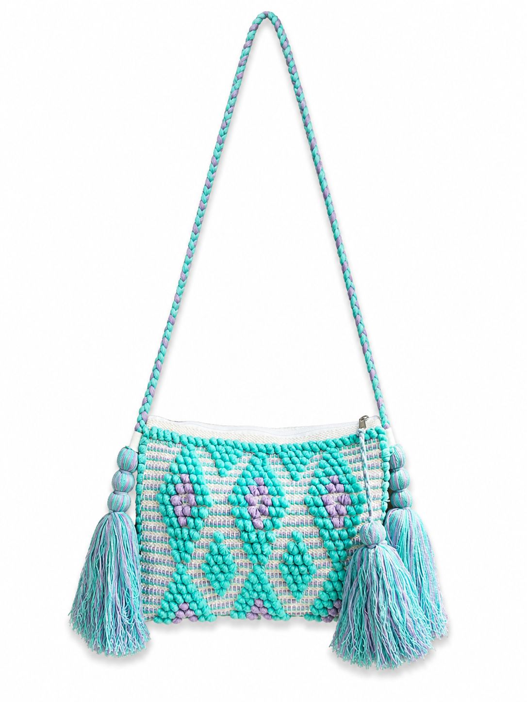 Women Cyan Zip Top Sling Bag