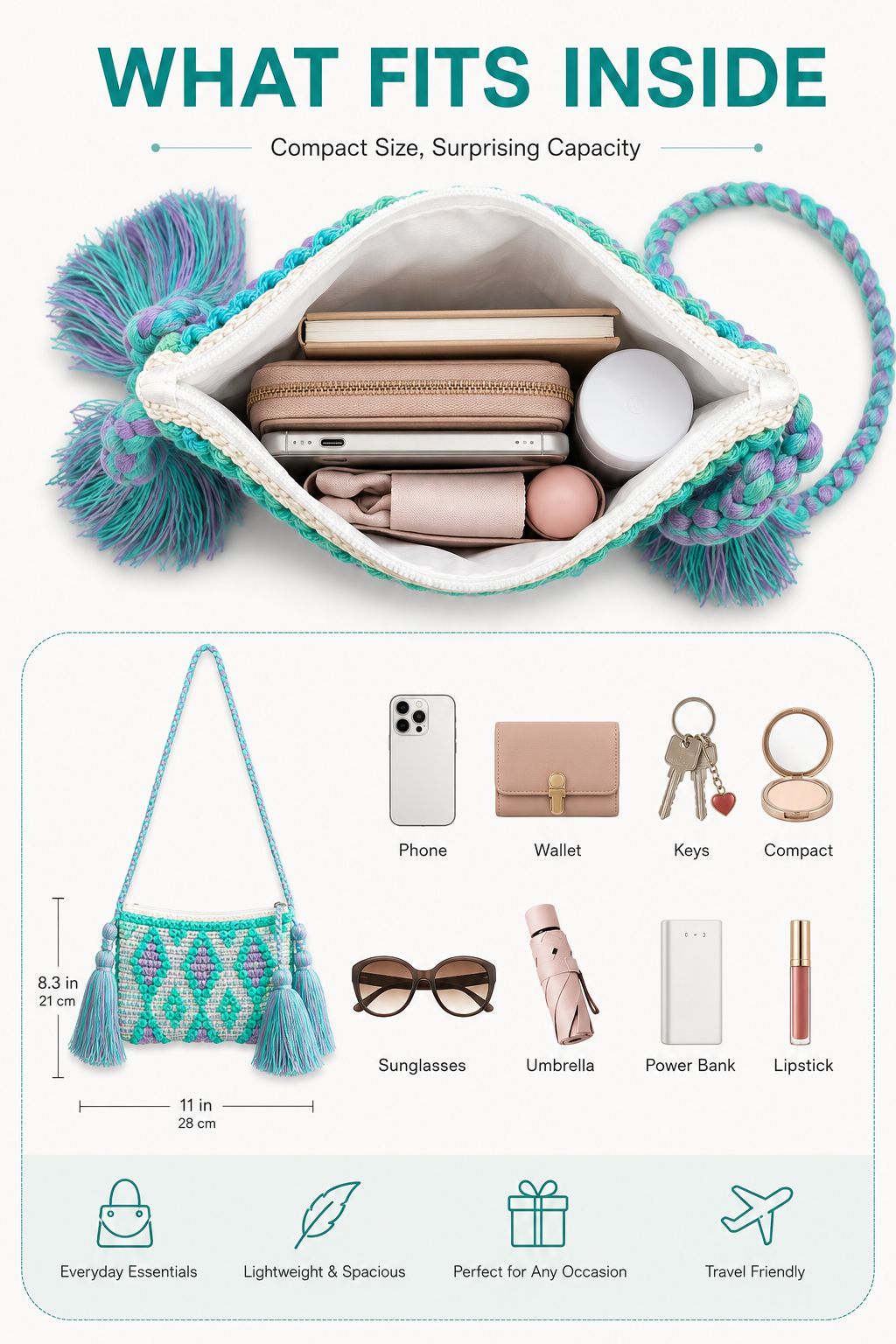 Women Cyan Zip Top Sling Bag