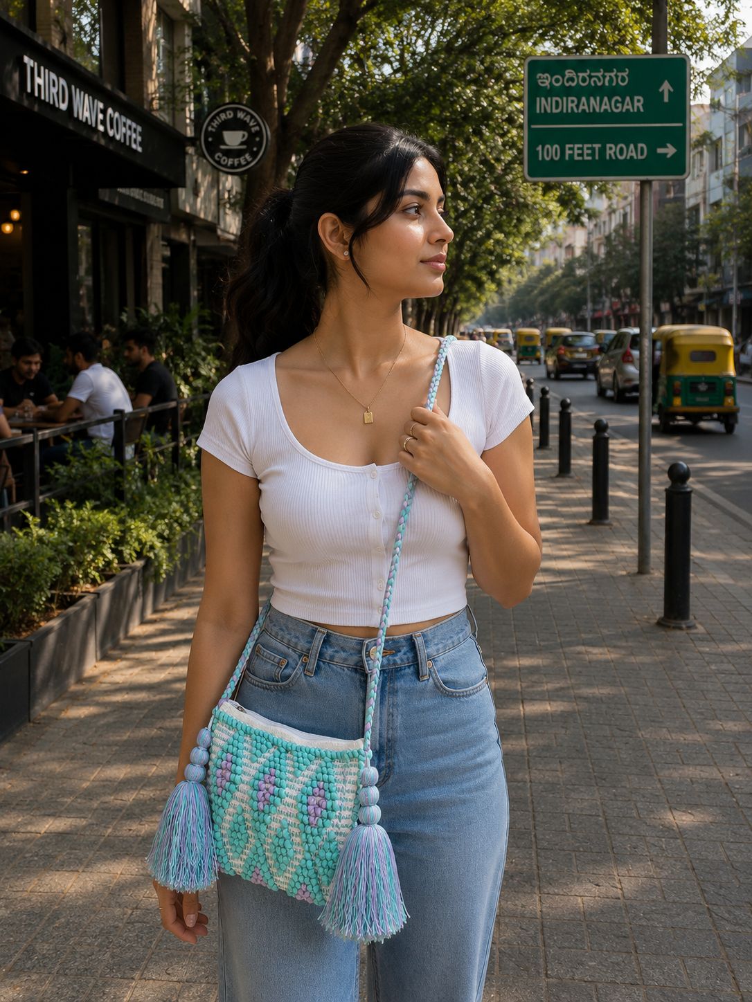 Women Cyan Zip Top Sling Bag